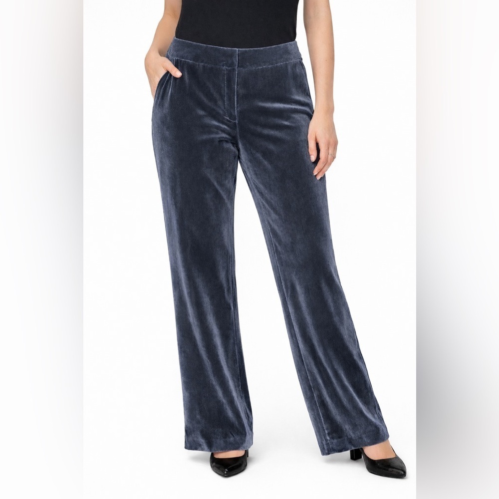 INC International Concepts Velvet Wide Leg Trousers Dark Slate Blue Gray 8P